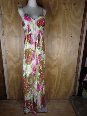 Nightway Strapless Dress Size 14 Floral Design Pre Owned Silk / Rayon